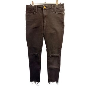 Frame Le High Skinny Jeans Womens 28 Black Ripped Knee Raw Hem Distressed